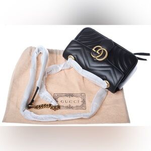 New Gucci Black double G matelasse leather crossbody shoulder bag